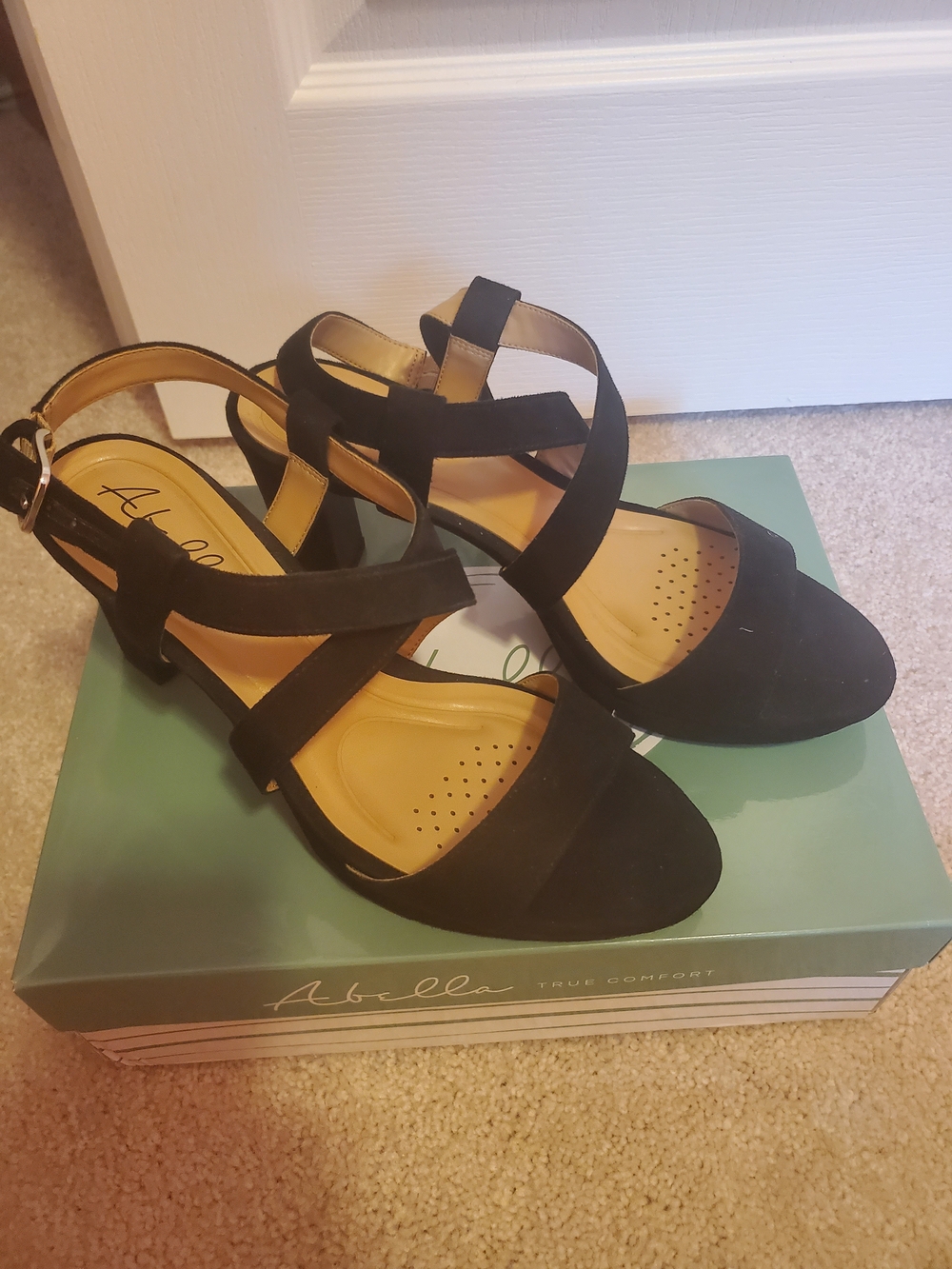 Abella Black Suede Crisscross Slingback Block Heels